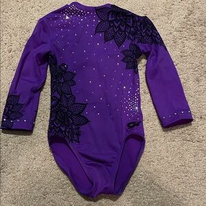 Purple Sleeved Leotard with Black Floral Design